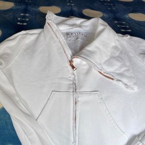 Cropped white terry moto style jacket